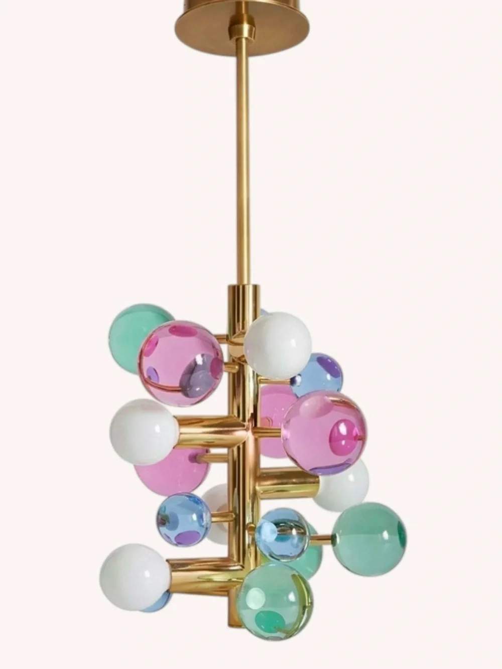 Jonathan Adler Multicolor Glass Bubble Pendant Chandelier with Gold Finish